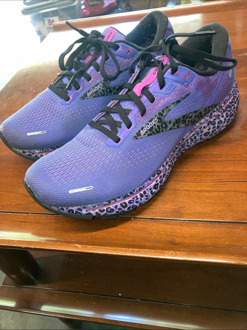 Brooks Ghost 14 Women's Sz 10B Electric Cheetah Purple Black Running Shoes EUC